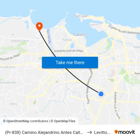 (Pr-838) Camino Alejandrino Antes Calle A to Levittown map