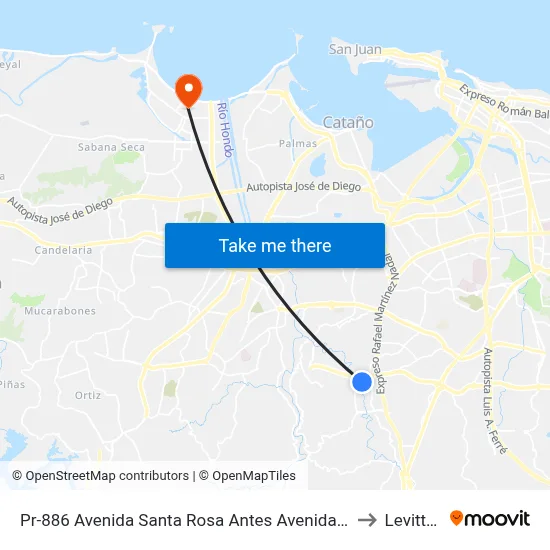 Pr-886 Avenida Santa Rosa Antes Avenida Las Cumbres to Levittown map