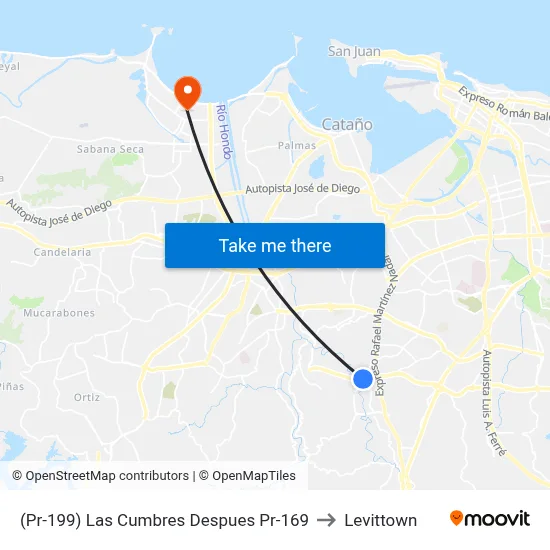 (Pr-199) Las Cumbres Despues Pr-169 to Levittown map
