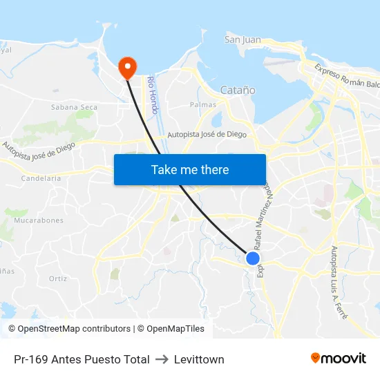 Pr-169 Antes Puesto Total to Levittown map