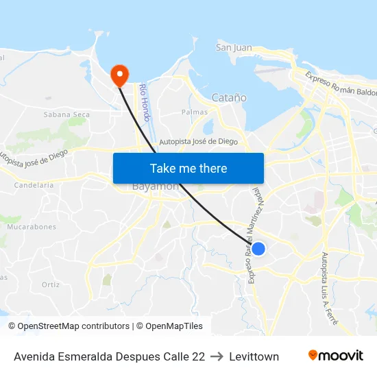 Avenida Esmeralda Despues Calle 22 to Levittown map