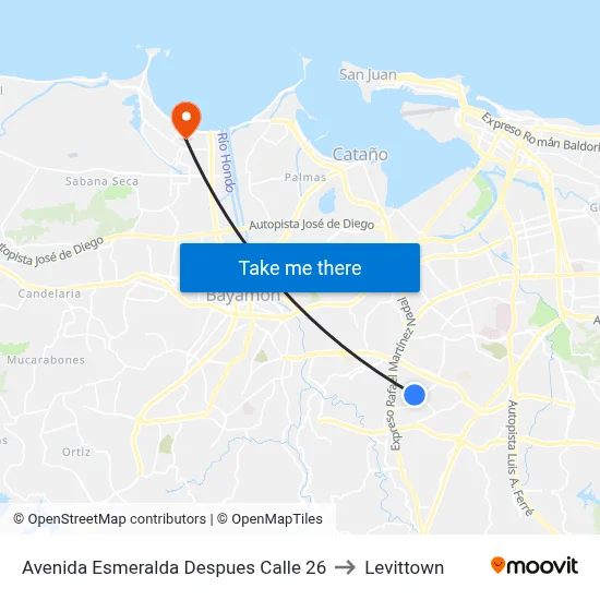 Avenida Esmeralda Despues Calle 26 to Levittown map