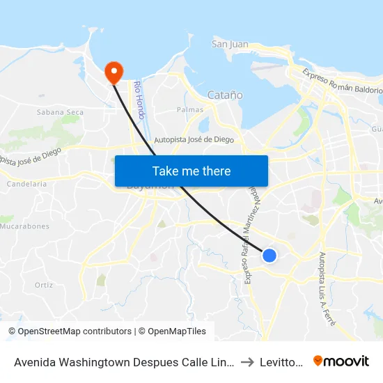 Avenida Washingtown Despues Calle Lincoln to Levittown map