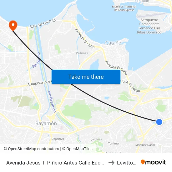 Avenida Jesus T. Piñero Antes Calle Eucalipto to Levittown map