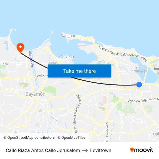 Calle Riaza Antes Calle Jerusalem to Levittown map