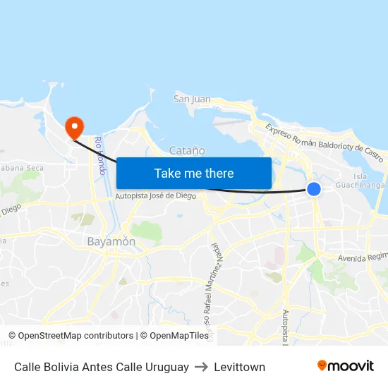 Calle Bolivia Antes Calle Uruguay to Levittown map