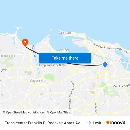 Transicenter Franklin D. Roosvelt Antes Avenida Luis Muñoz Rivera to Levittown map