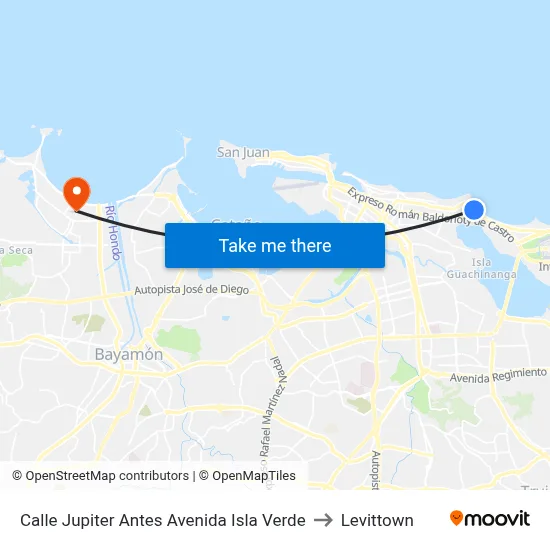Calle Jupiter Antes Avenida Isla Verde to Levittown map