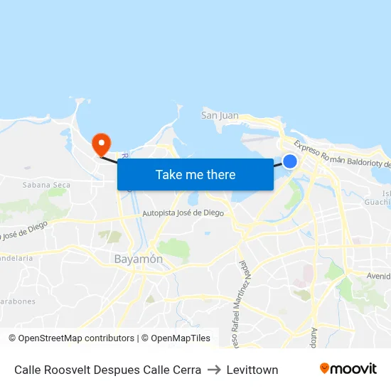 Calle Roosvelt Despues Calle Cerra to Levittown map