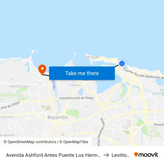 Avenida Ashford Antes Puente Los Hermanos to Levittown map