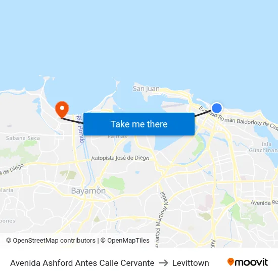 Avenida Ashford Antes Calle Cervante to Levittown map