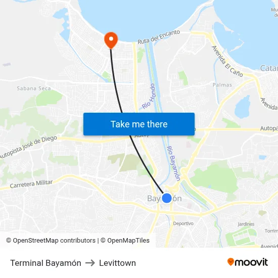Terminal Bayamón to Levittown map