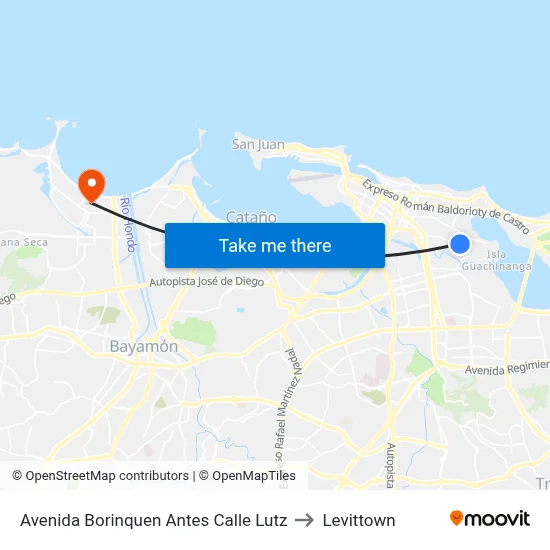 Avenida Borinquen Antes Calle Lutz to Levittown map