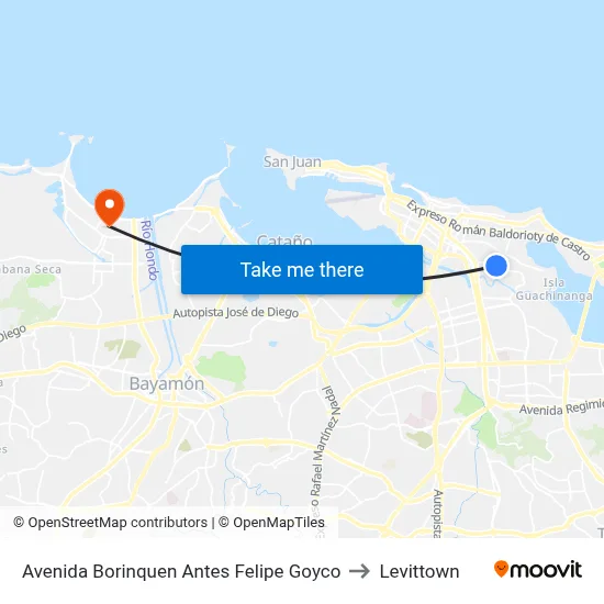 Avenida Borinquen Antes Felipe Goyco to Levittown map
