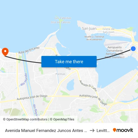 Avenida Manuel Fernandez Juncos Antes Calle Miramar to Levittown map