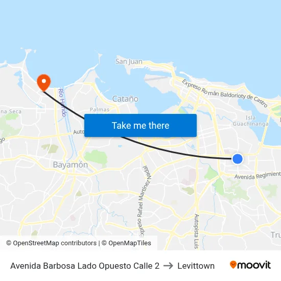 Avenida Barbosa Lado Opuesto Calle 2 to Levittown map