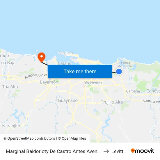 Marginal Baldorioty De Castro Antes Avenida Santana to Levittown map