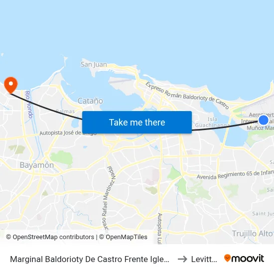 Marginal Baldorioty De Castro Frente Iglesia Metodista to Levittown map