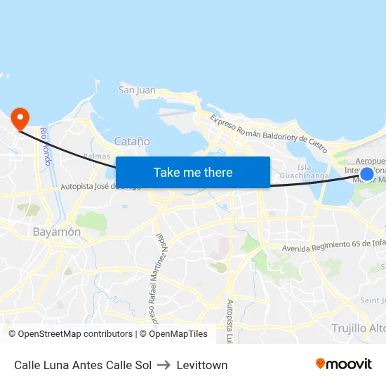 Calle Luna Antes Calle Sol to Levittown map