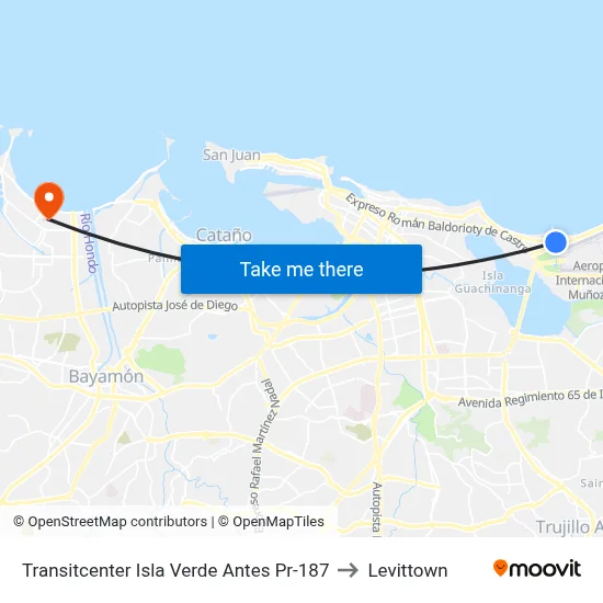 Transitcenter Isla Verde Antes Pr-187 to Levittown map
