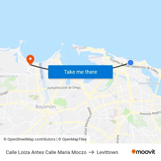 Calle Loiza Antes Calle María Moczo to Levittown map
