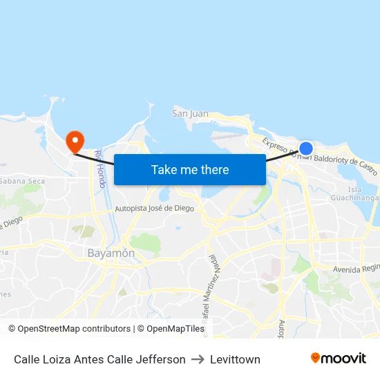 Calle Loiza Antes Calle Jefferson to Levittown map