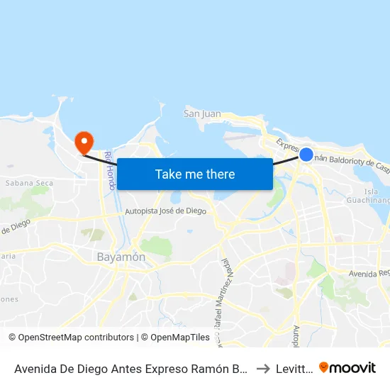 Avenida De Diego Antes Expreso Ramón Baldorioty De Castro to Levittown map