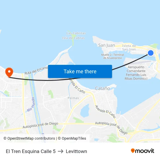 El Tren Esquina Calle 5 to Levittown map