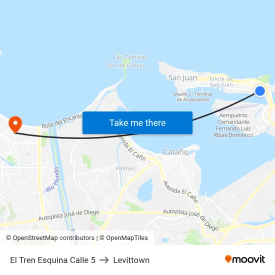 El Tren Esquina Calle 5 to Levittown map