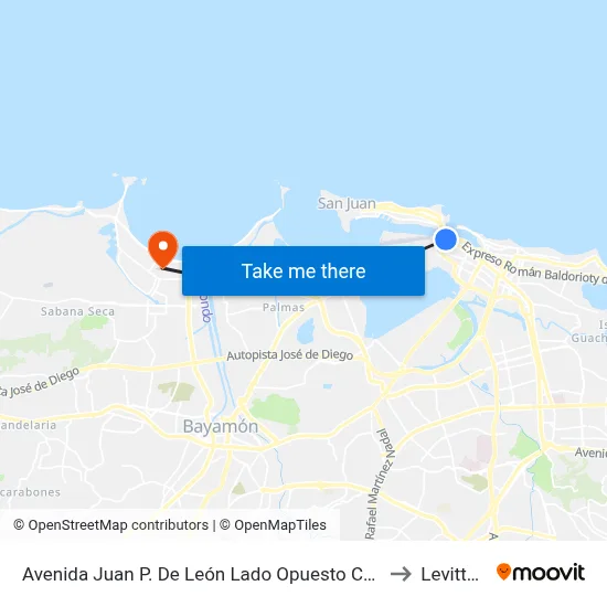 Avenida Juan P. De León Lado Opuesto Calle Olimpo to Levittown map