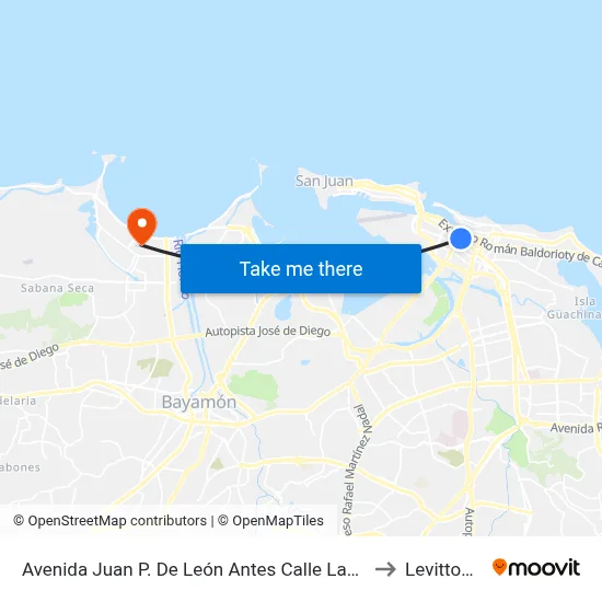 Avenida Juan P. De León Antes Calle Labra to Levittown map