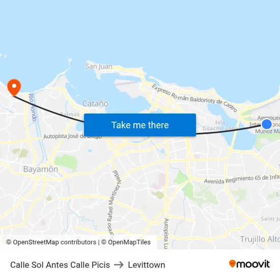 Calle Sol Antes Calle Picis to Levittown map