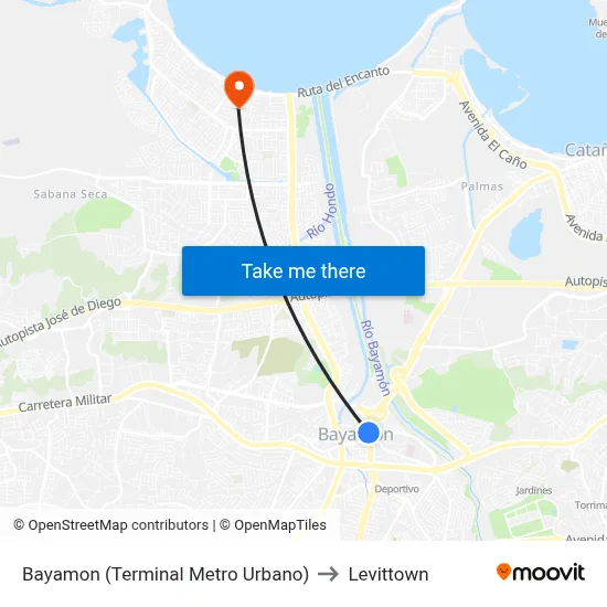 Bayamon (Terminal Metro Urbano) to Levittown map