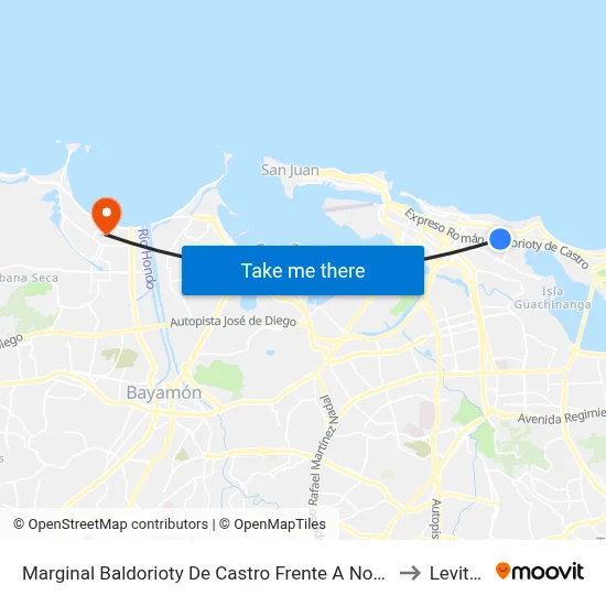 Marginal Baldorioty De Castro Frente A Norte Shopping Center to Levittown map