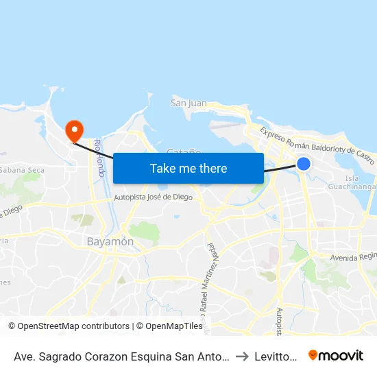 Ave. Sagrado Corazon Esquina San Antonio to Levittown map
