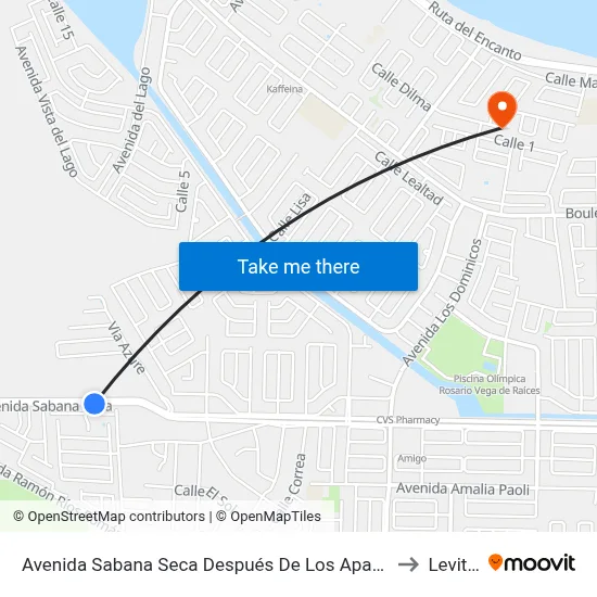 Avenida Sabana Seca Después De Los Apart. Parque De Las Gaviotas to Levittown map
