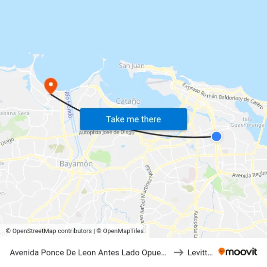 Avenida Ponce De Leon Antes Lado Opuesto Calle Duarte to Levittown map