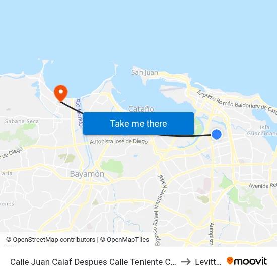 Calle Juan Calaf Despues Calle Teniente Cesar Luis Acosta to Levittown map