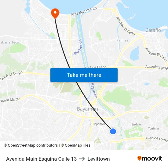 Avenida Main Esquina Calle 13 to Levittown map