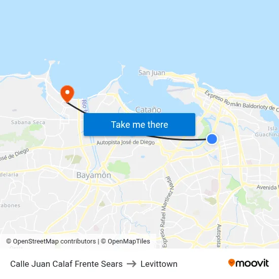 Calle Juan Calaf Frente Sears to Levittown map