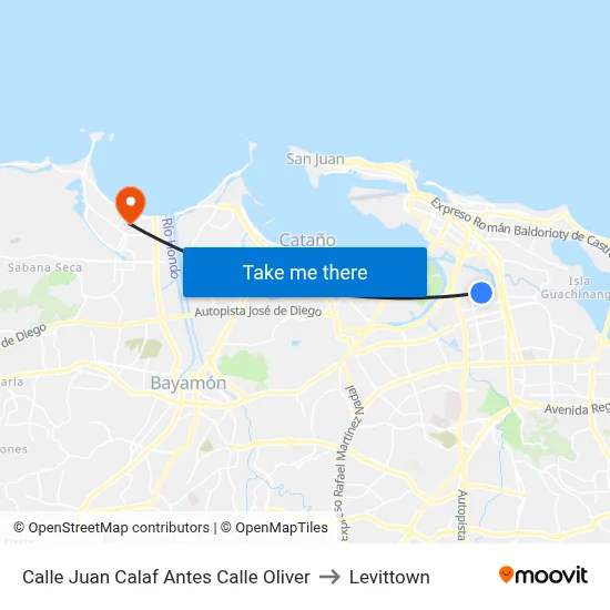 Calle Juan Calaf Antes Calle Oliver to Levittown map