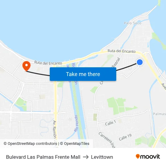 Bulevard Las Palmas Frente Mall to Levittown map