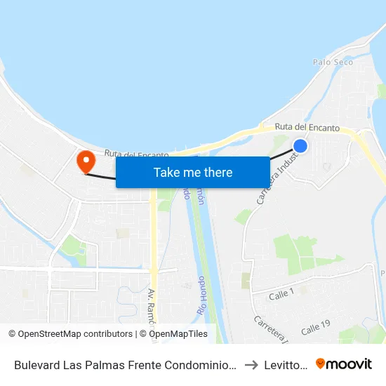 Bulevard Las Palmas Frente Condominio Angeli to Levittown map