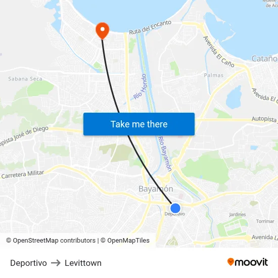 Deportivo to Levittown map