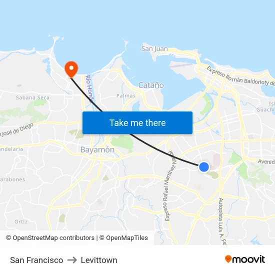 San Francisco to Levittown map