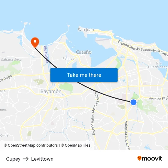 Cupey to Levittown map