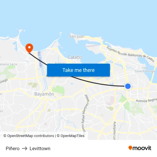 Piñero to Levittown map