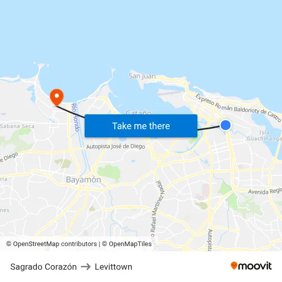 Sagrado Corazón to Levittown map