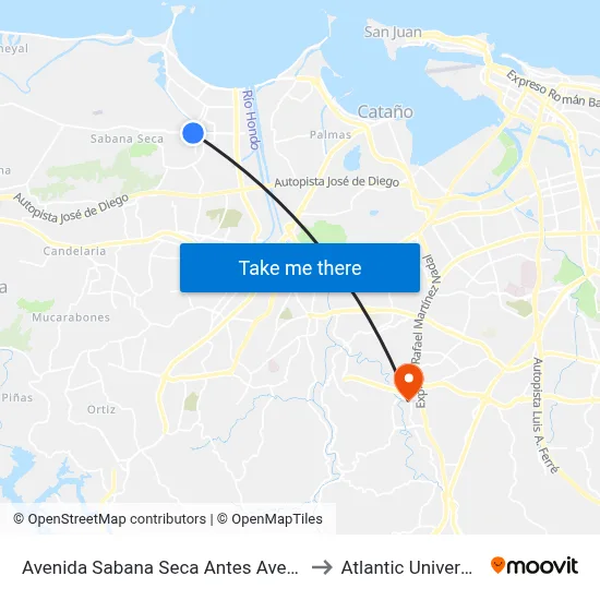 Avenida Sabana Seca Antes Avenida Los Dominicos to Atlantic University College map