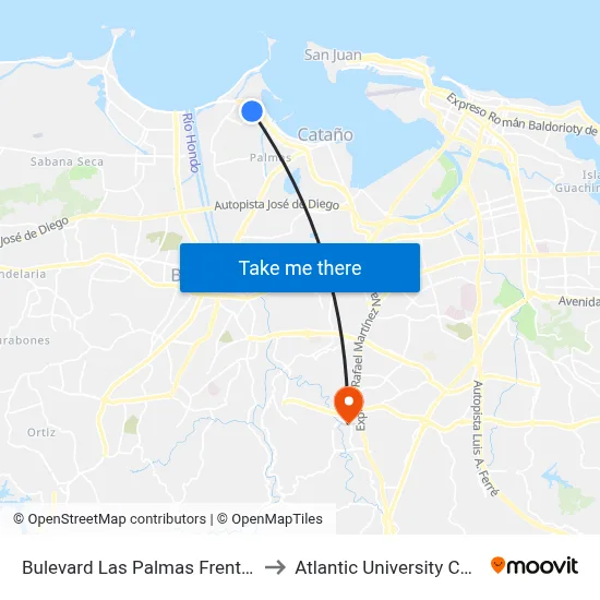 Bulevard Las Palmas Frente Mall to Atlantic University College map
